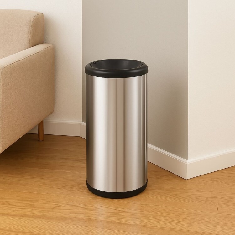 PAPELERA TACHO ACERO INOX BASCULANTE TRAMONTINA 40LTS PLATEADO