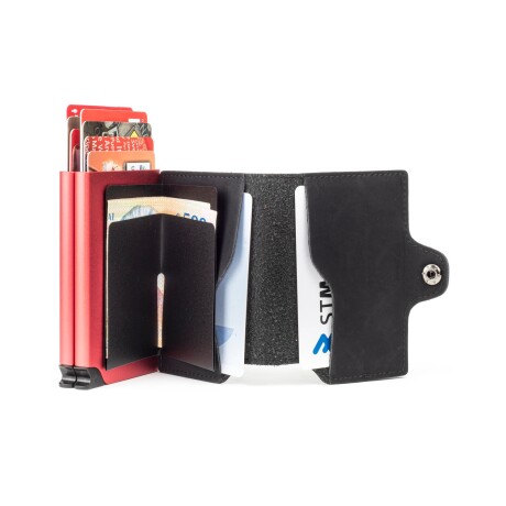 Billetera Baleine Double Kansas en Aluminio y Cuero con Protección RFID Dark Red