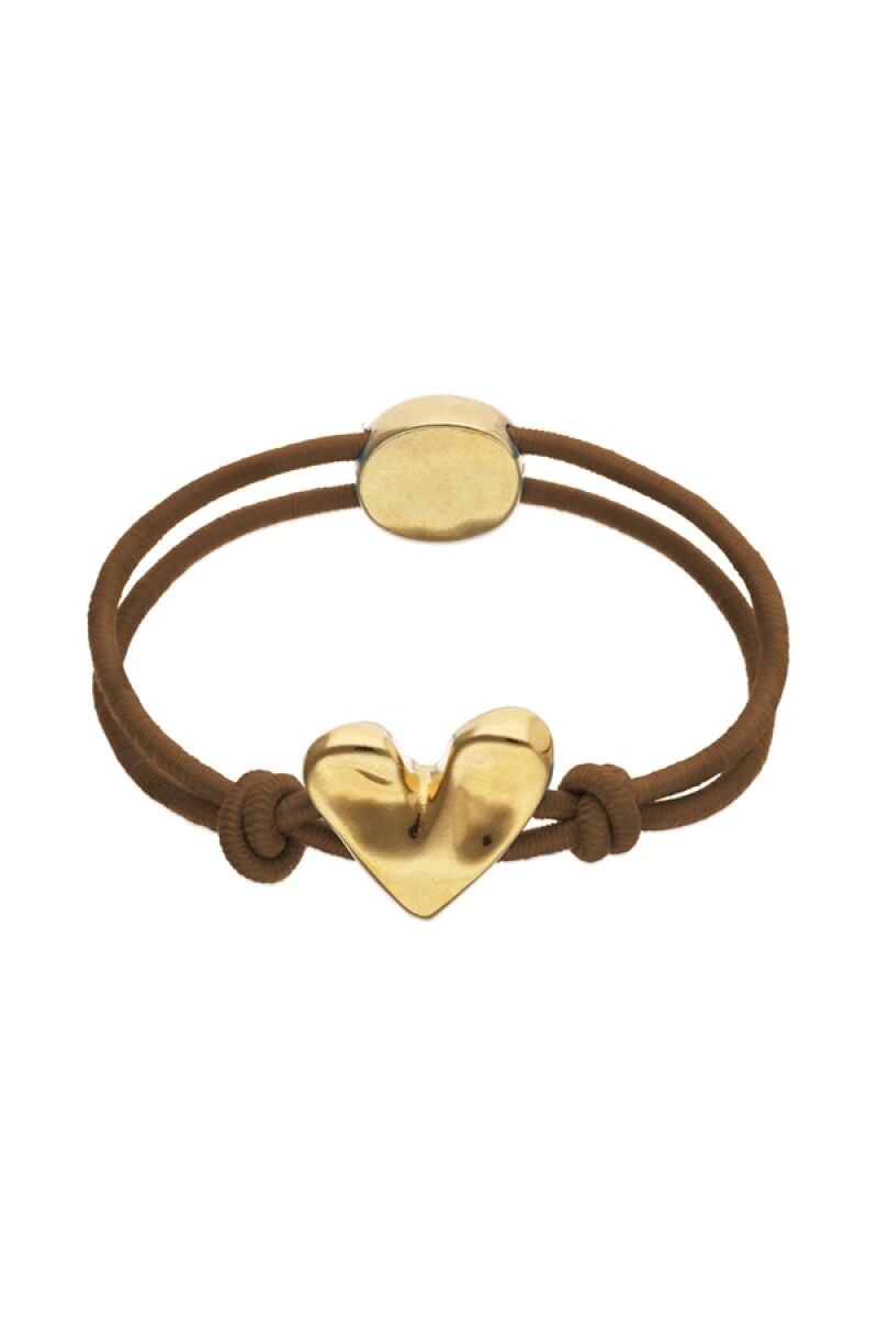 PULSERA DE HILO ELÁSTICO MARRÓN CON CORAZÓN BAÑADO EN ORO 18K - Pulsera 