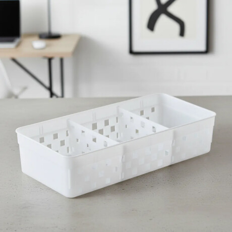 Caja Organizadora Plástica Quadratta c/ Divisiones 23x11x5Cm Blanco