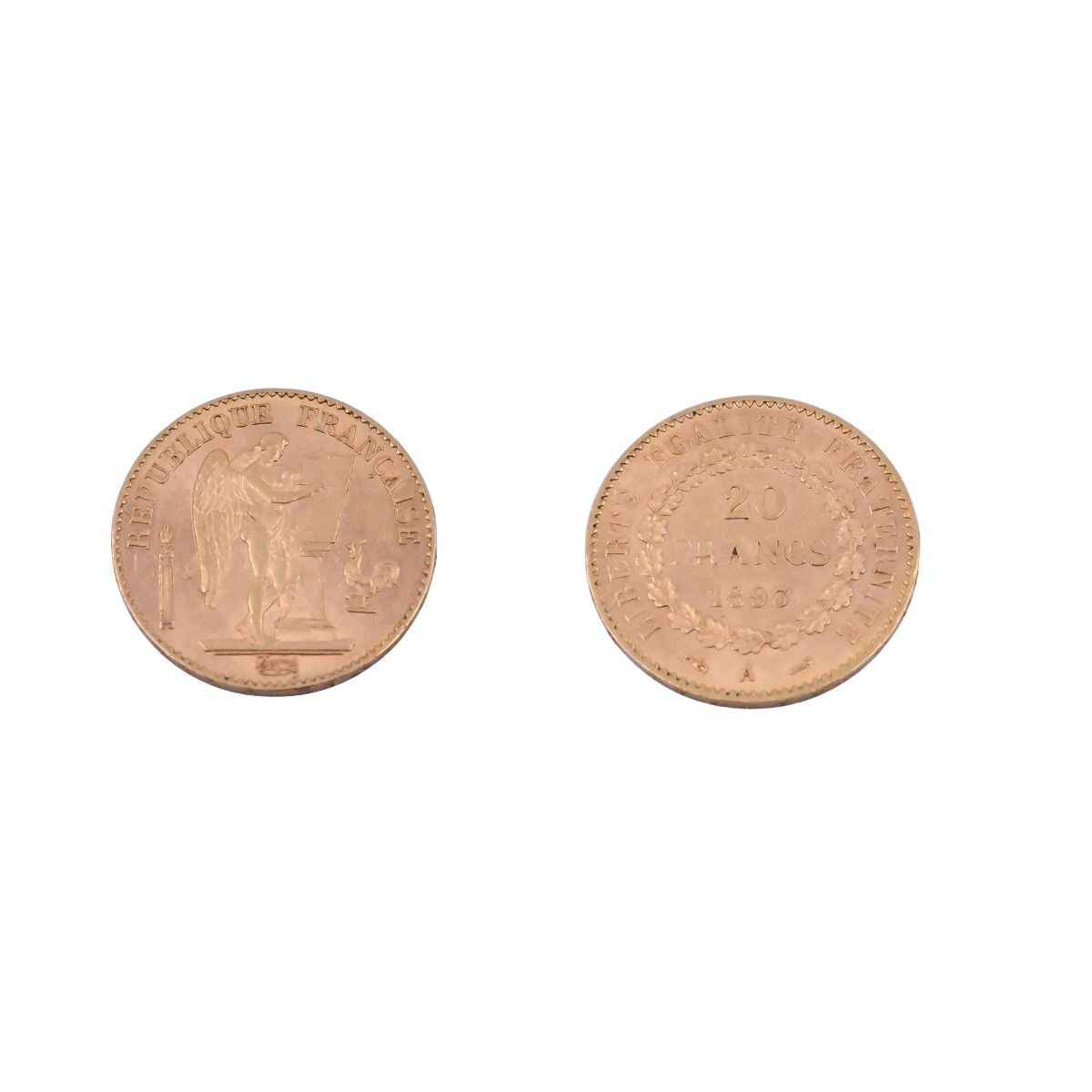 Moneda de oro República de Francia 20 francos año 1893. 