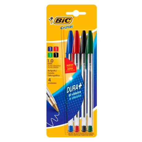 BOLIGRAFO BIC CRISTAL AZUL/ROJO/NEGRO/VERDE BLISTER X 4 UNID BOLIGRAFO BIC CRISTAL AZUL/ROJO/NEGRO/VERDE BLISTER X 4 UNID