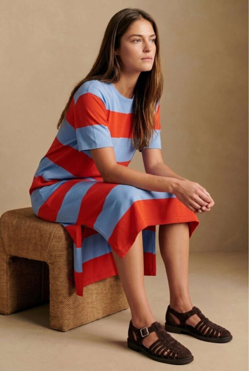 Vestido Tejido A Rayas - Rojo 