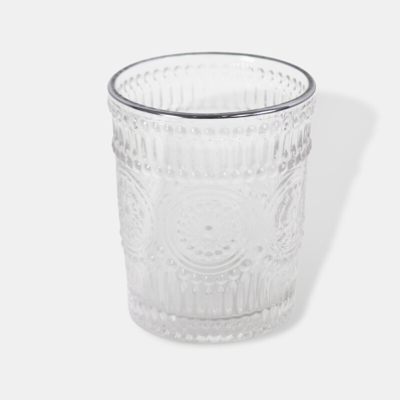 VASO VIDRIO LABRADO 250ML BDE PLATEDO 10X8CM SOLES Unica