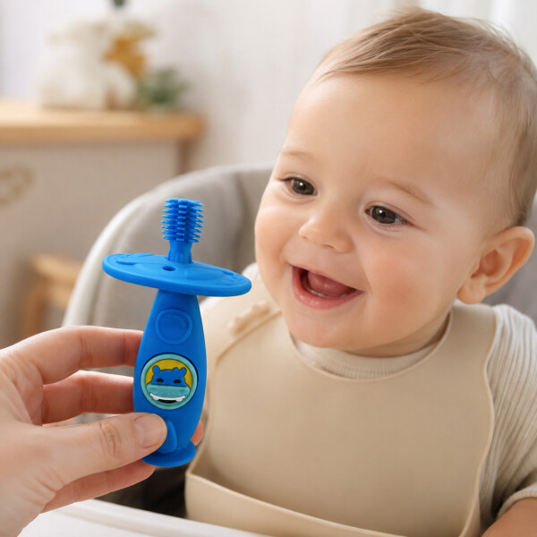 Cepillo De Dientes Mordedor Bebé Silicona Antideslizante Azul 1