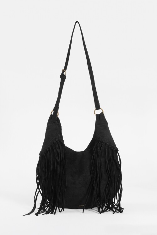 Cartera bandolera suede con flecos negro