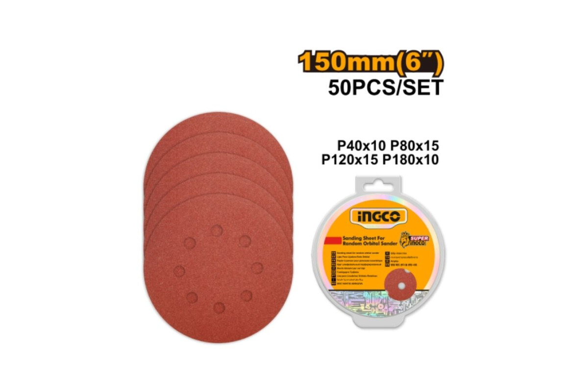 SET X50 LIJAS 6" 150MM PARA ROTORBITAL GRANO 40 80 120 180 SET X50 LIJAS 6" 150MM PARA ROTORBITAL GRANO 40 80 120 180