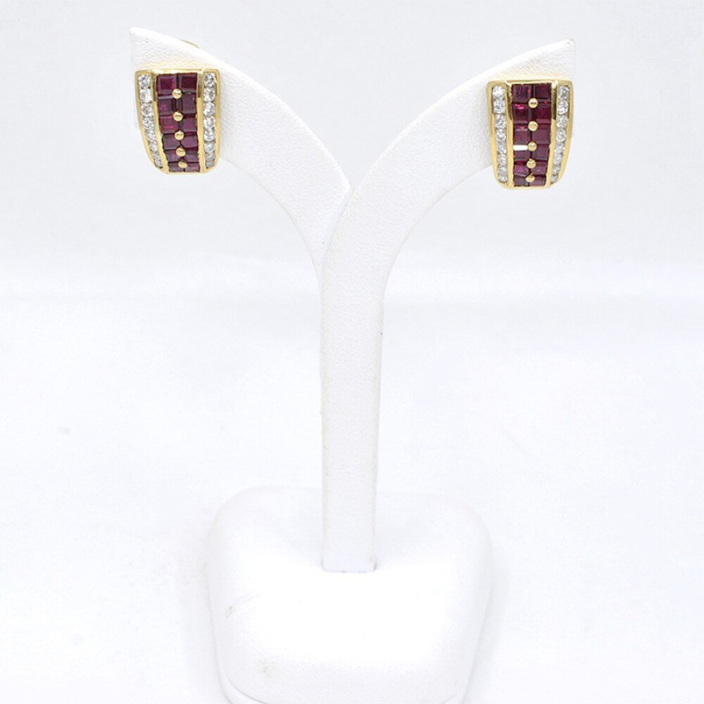 Caravanas En Oro 18K, Brillantes Y Rubies Caravanas En Oro 18K, Brillantes Y Rubies