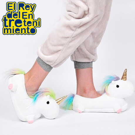 Pantuflas Unicornio Peluche Infantil 25 Al 33 Par Blanco