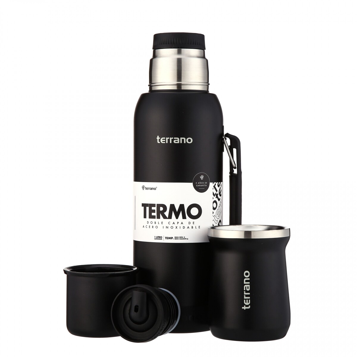 Kit Termo 1LT Con Base De Silicona + Mate de Acero Tradicional - Negro 
