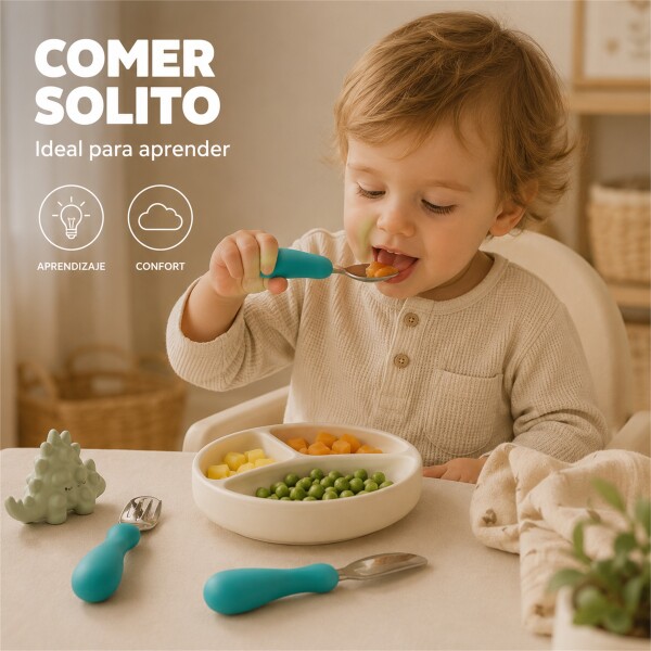 Set X3 Cubiertos Infantiles Marcus & Marcus Agarre Fácil Verde
