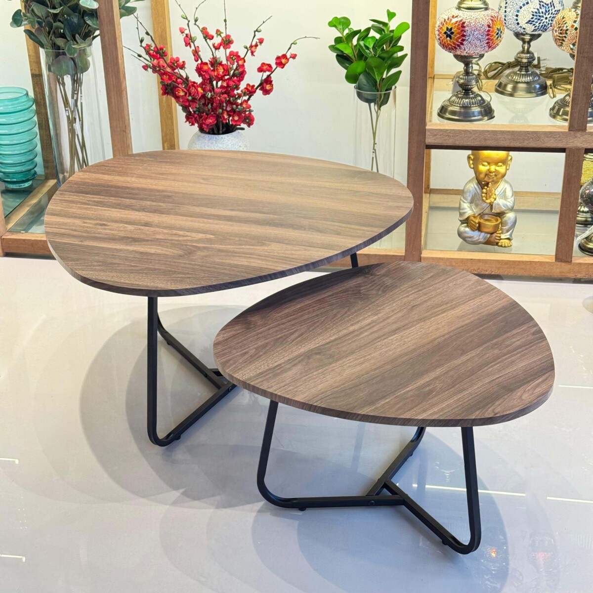 Juego de 2 Mesas Auxiliares Hierro / Madera 