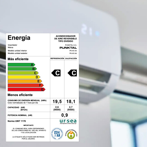 Aire Acondicionado Punktal Pk-9c Aa 9000 Btu Split Con Deshumidificador AIRE A. PUNKTAL 9000BTU CLASE C PK-9C