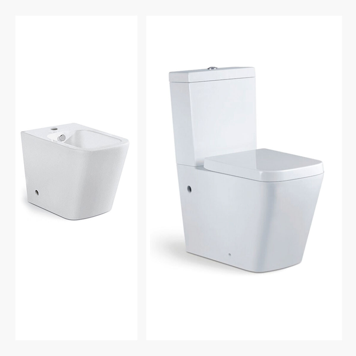 JUEGO DE INODORO, TAPA CIERRE SUAVE, MOCHILA Y BIDET PARA GRIFERIA FRONTAL, LINEA HAZEN, AQUALIA 