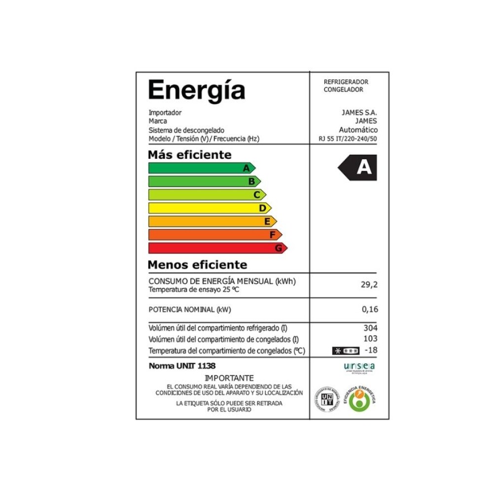 Heladera JamesRJ 55 IT - INOX Heladera JamesRJ 55 IT - INOX