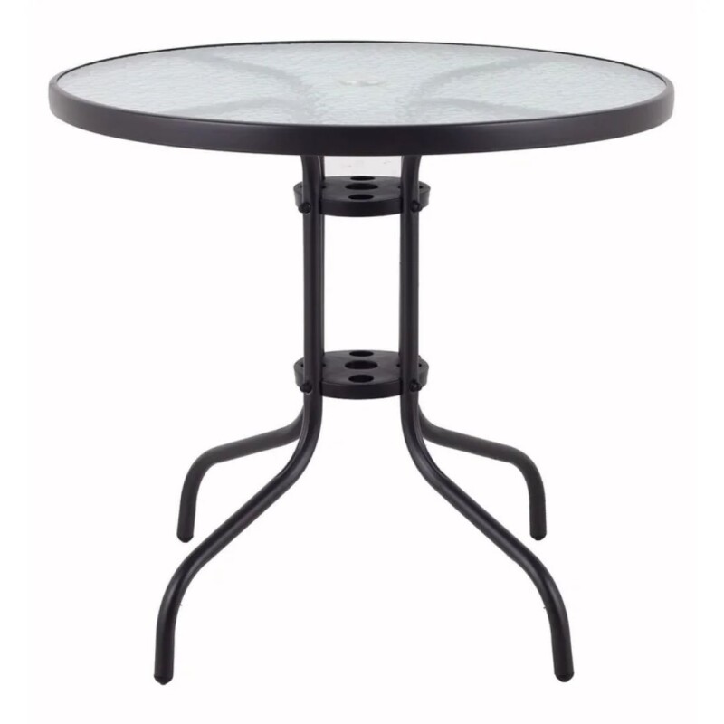Mesa de Patio de Hierro y Vidrio Redonda Negra 80cm Mesa de Patio de Hierro y Vidrio Redonda Negra 80cm