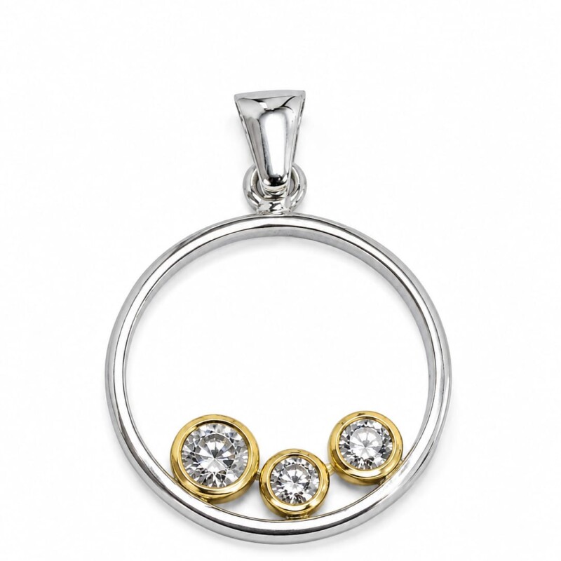 Colgante plata y lamina de oro circulo con tres zirconias Colgante plata y lamina de oro circulo con tres zirconias