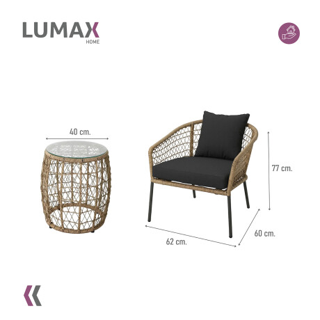 Juego De Jardin Rattan Lumax Exterior 2 Sillones + Mesa Gris