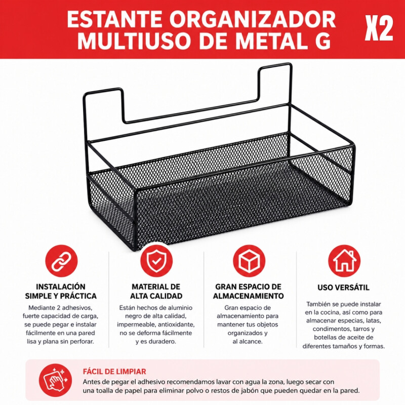 2 Estantes colgantes adhesivo G NEGRO