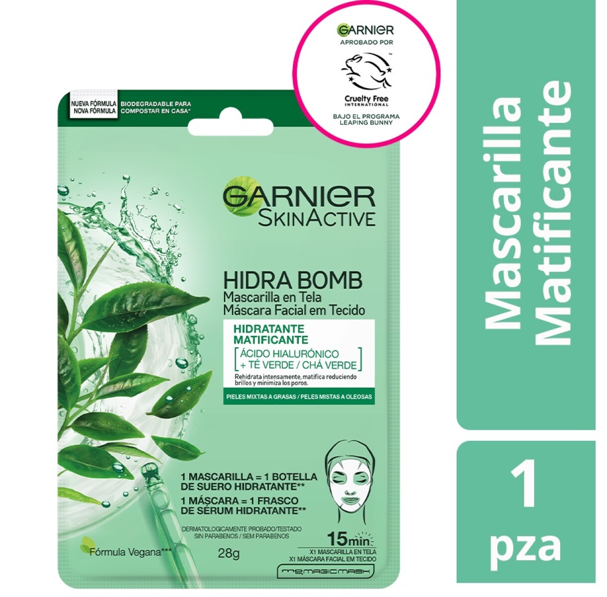 Mascarilla de Tela Garnier Hidra Bomb Té Verde - 001 
