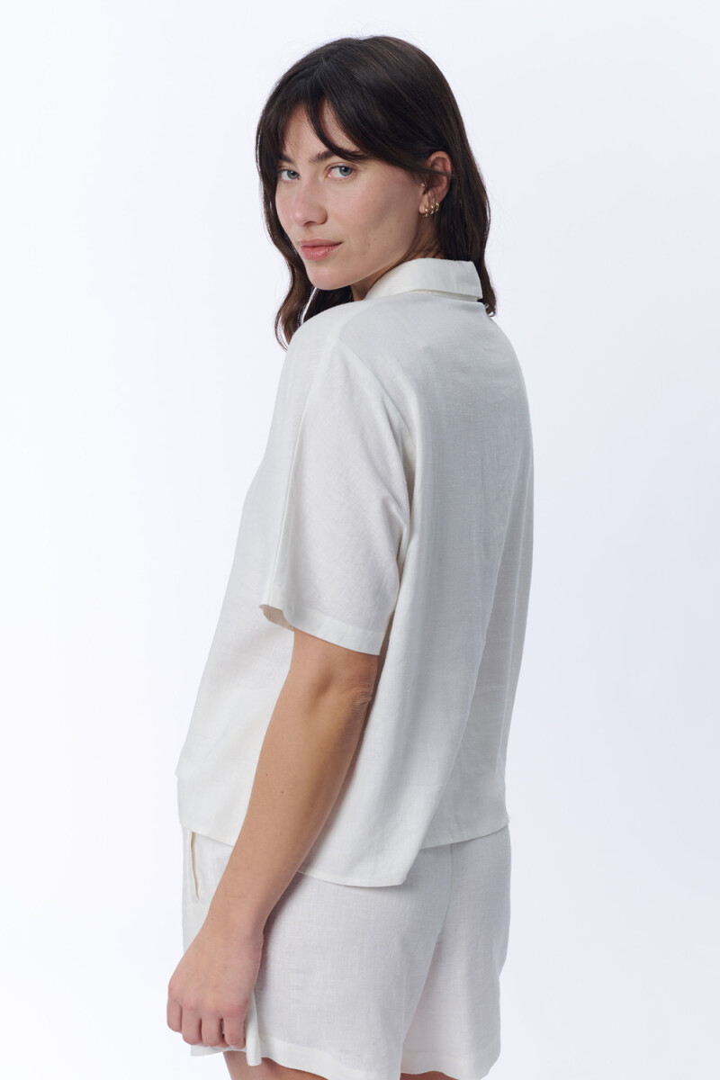 Camisa manga corta con lino Crudo