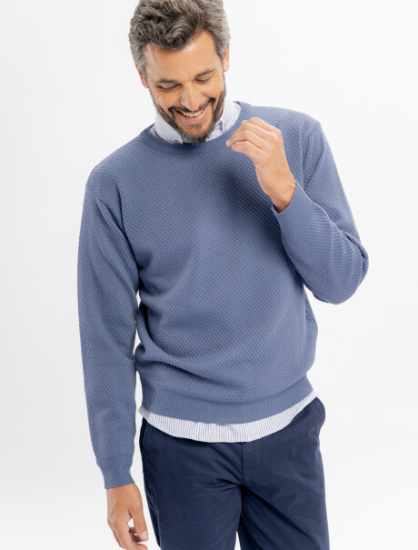 Buzo tejido panal azul piedra