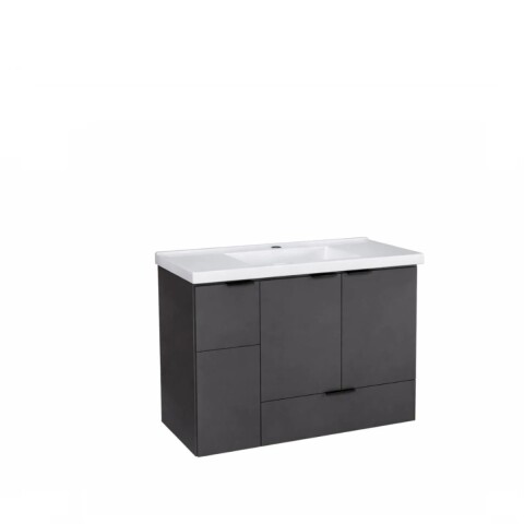 Mueble de baño suspendido Orquidea negro 80 cm con bacha de resina Mueble De Baño Suspendido Orquidea Negro 80 Cm Con Bacha De Resina