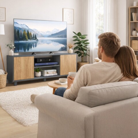 Rack TV Luka 120 cm Grafito con Puertas Miel – Hasta 50” con Patas y 2 Nichos Rack TV Luka 120 cm Grafito con Puertas Miel – Hasta 50” con Patas y 2 Nichos