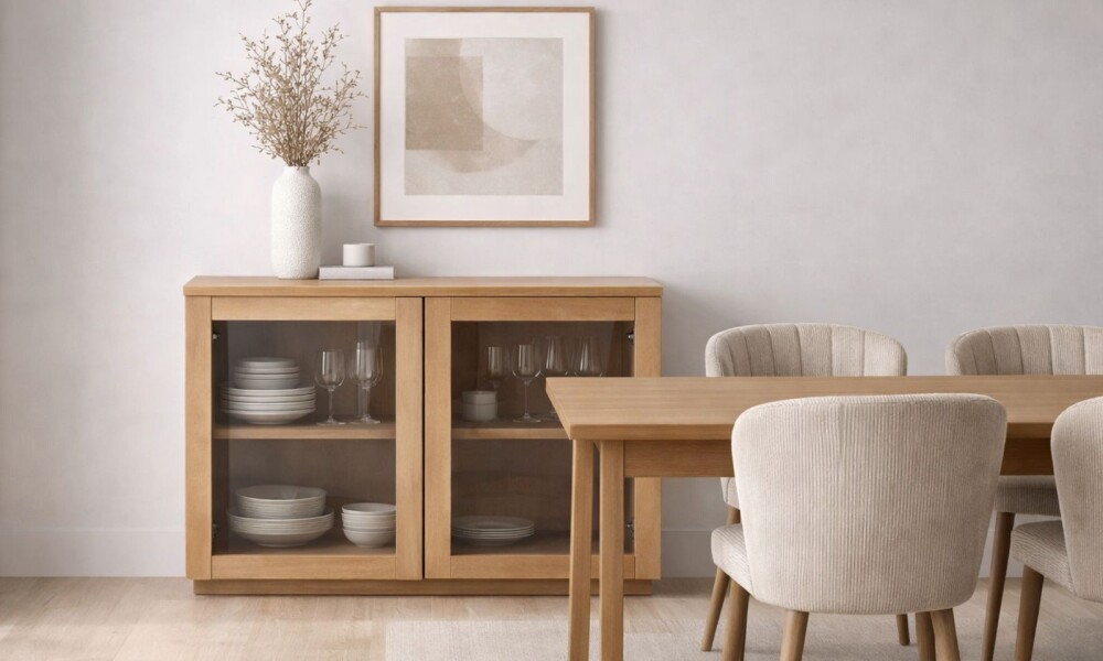 Aparador AMBAY Natural con Vidrio Aparador AMBAY Natural con Vidrio