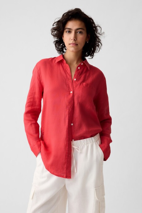 Camisa Boyfriend De Lino Mujer Spring Coral