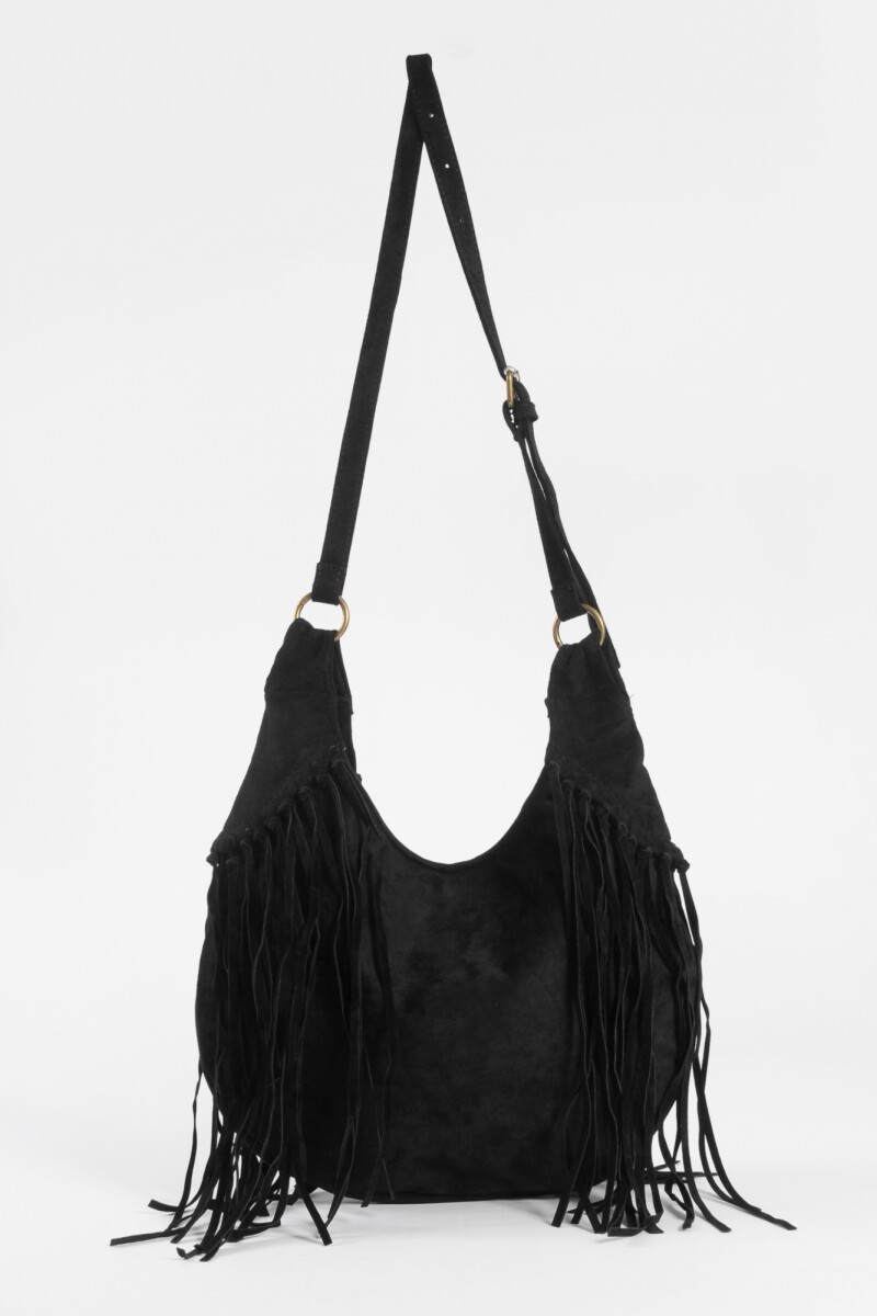 Cartera bandolera suede con flecos negro