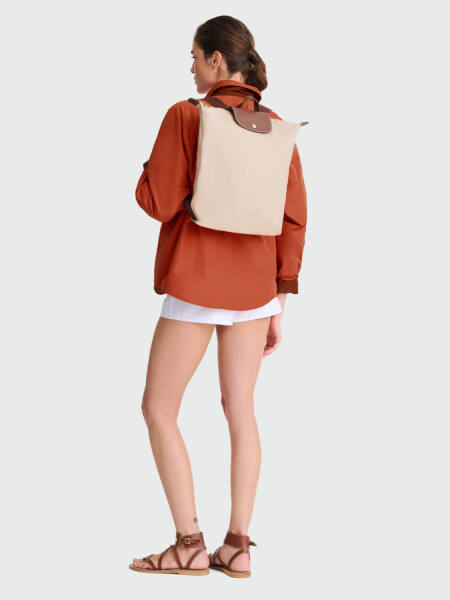 Longchamp - Mochila plegable, de nylon y asa corta, Le pliage Marfil