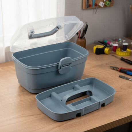 Caja organizadora con bandeja M AZUL CLARO