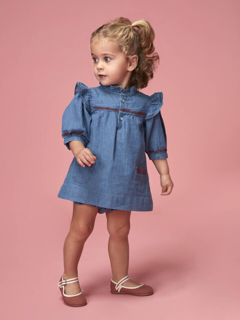 Vestido Vaquero Con Bordados Azul Claro