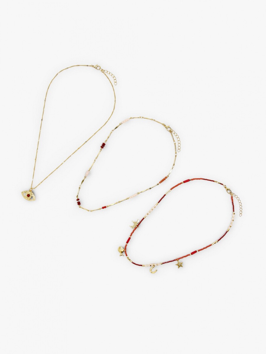 Set De Collares Con Cuentas De Piedra Y Resina multicolor