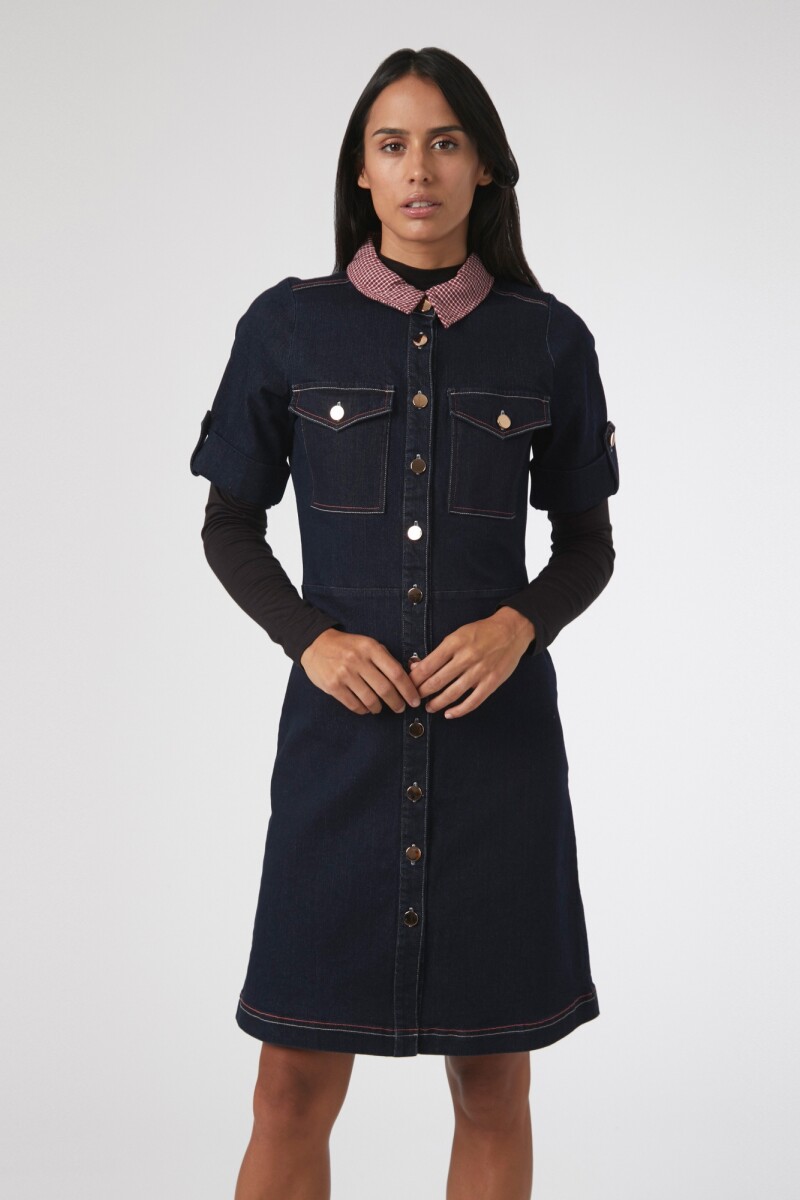 Vestido de jean con cuello desmontable jean oscuro