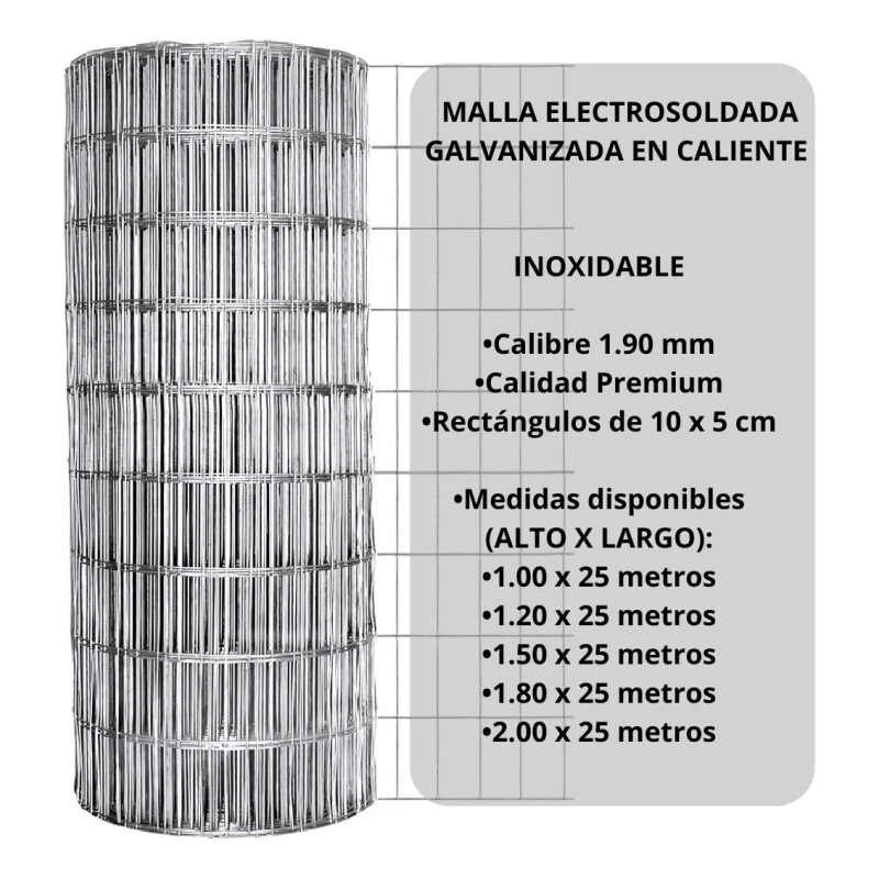 Tejido Malla Electrosoldada Galvanizada 1.99mm 1.80 X 25 Mts Gris