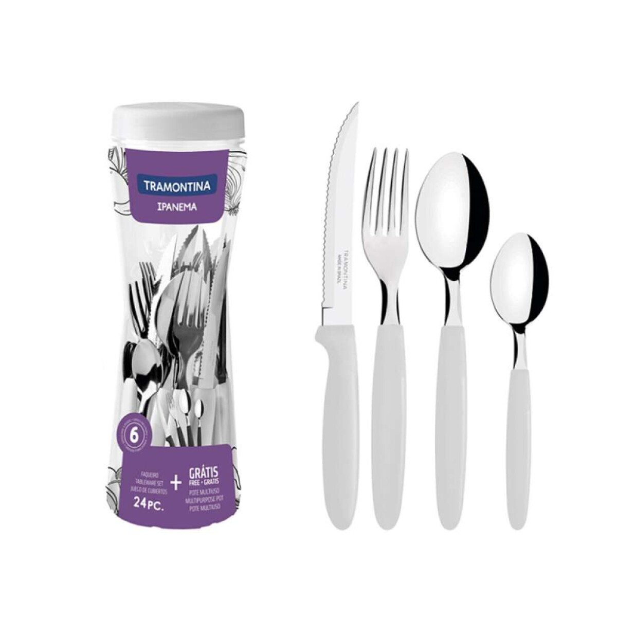 Juego Cubiertos En Pote, 24 Piezas Ipanema Tramontina - Blanco 