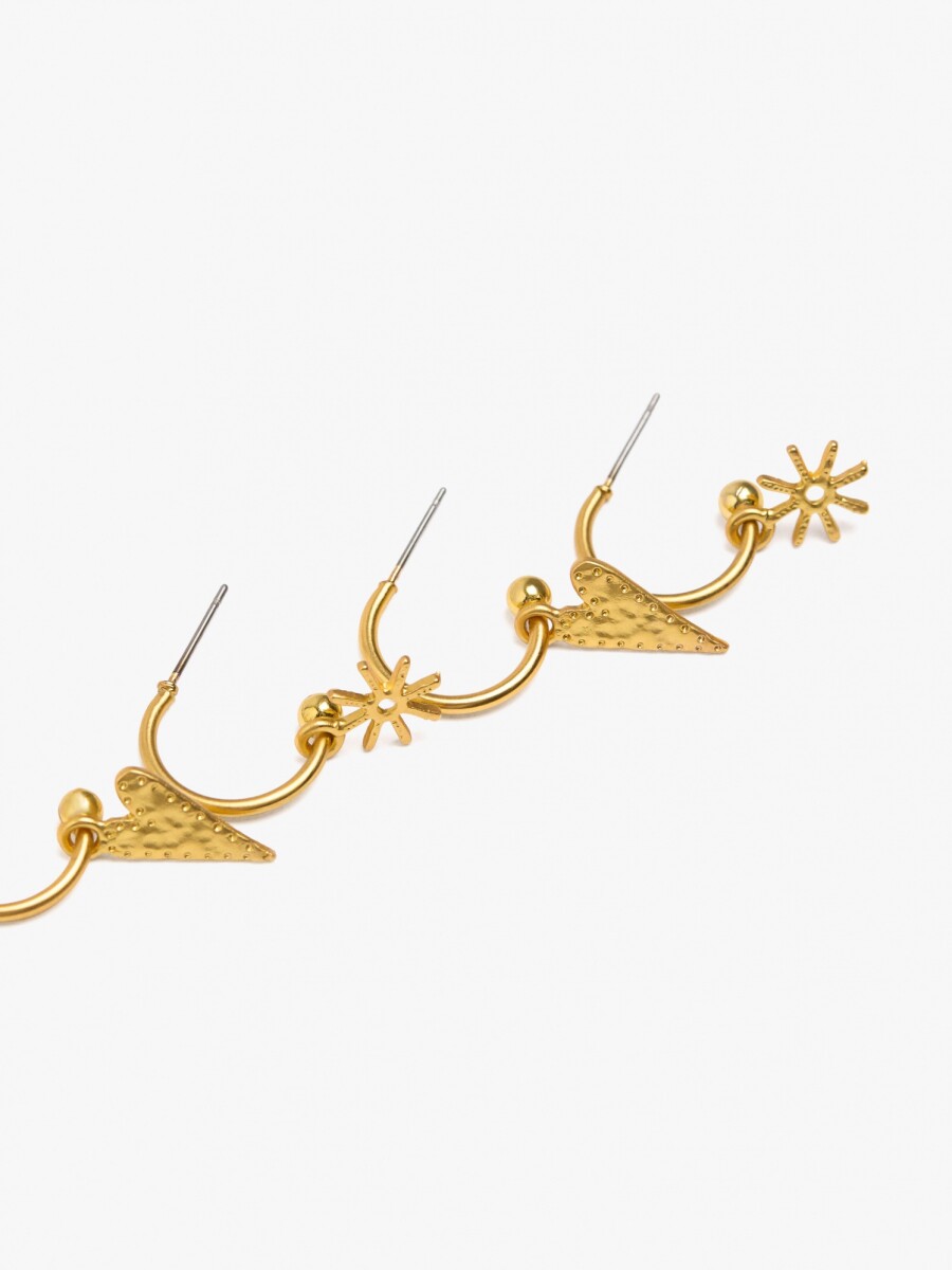 Set De Aros Abiertos Corazones Y Estrellas dorado
