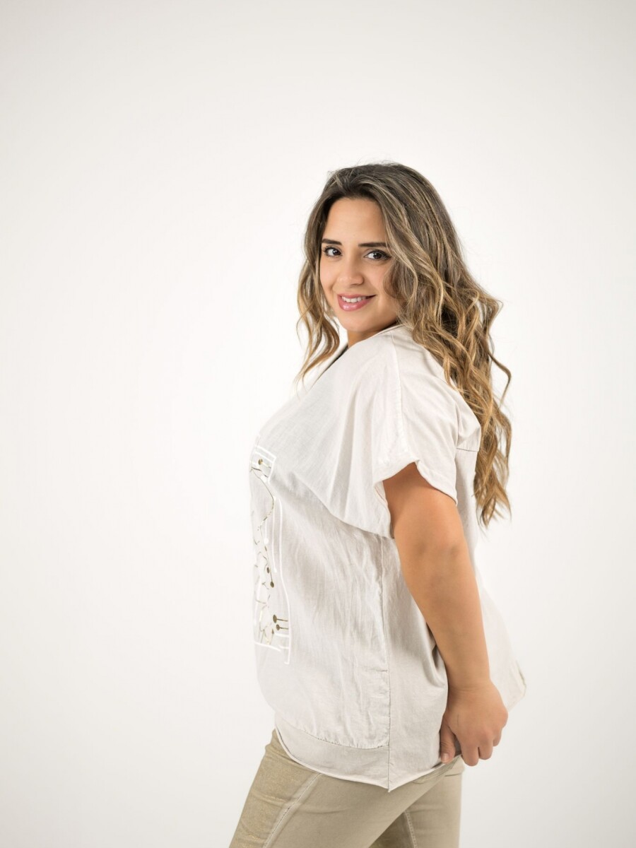 Blusa de algodón y lino Beige