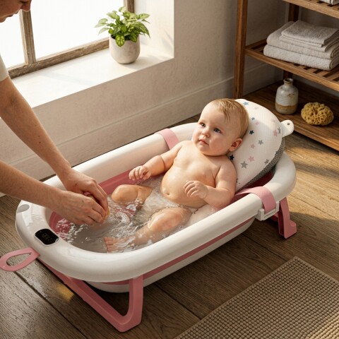 Bañito Plegable Cambiador Baño Con Sensor Temperatura Bañera Bebes Ducha Banito Imback Color Rosa Bañito Plegable Cambiador Baño Con Sensor Temperatura Bañera Bebes Ducha Banito Imback Color Rosa