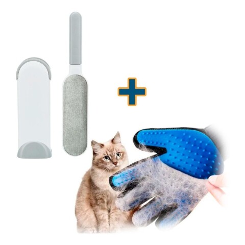 Kit Quita Pelusa Pelo Perro Gato Guante + Cepillo Mascotas Color Variante Gris