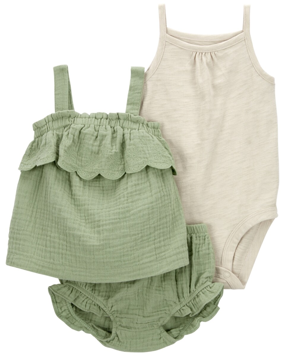 Set tres piezas de algodón, short, musculosa y body 