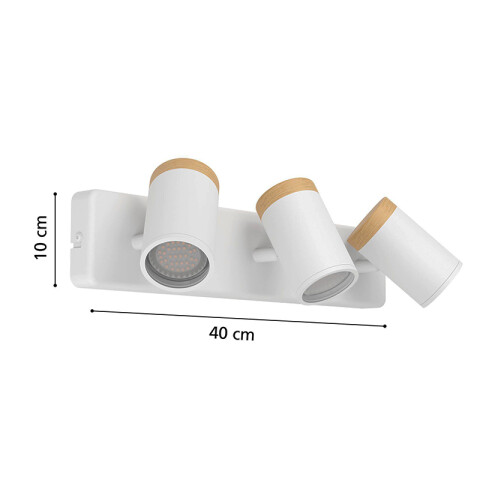 Aplique spot de pared acero blanco y madera 3xGU10 EG6416
