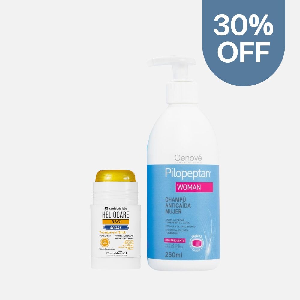 Heliocare Transparent Stick + Pilopeptan Woman Champú Anticaída Heliocare Transparent Stick + Pilopeptan Woman Champú Anticaída