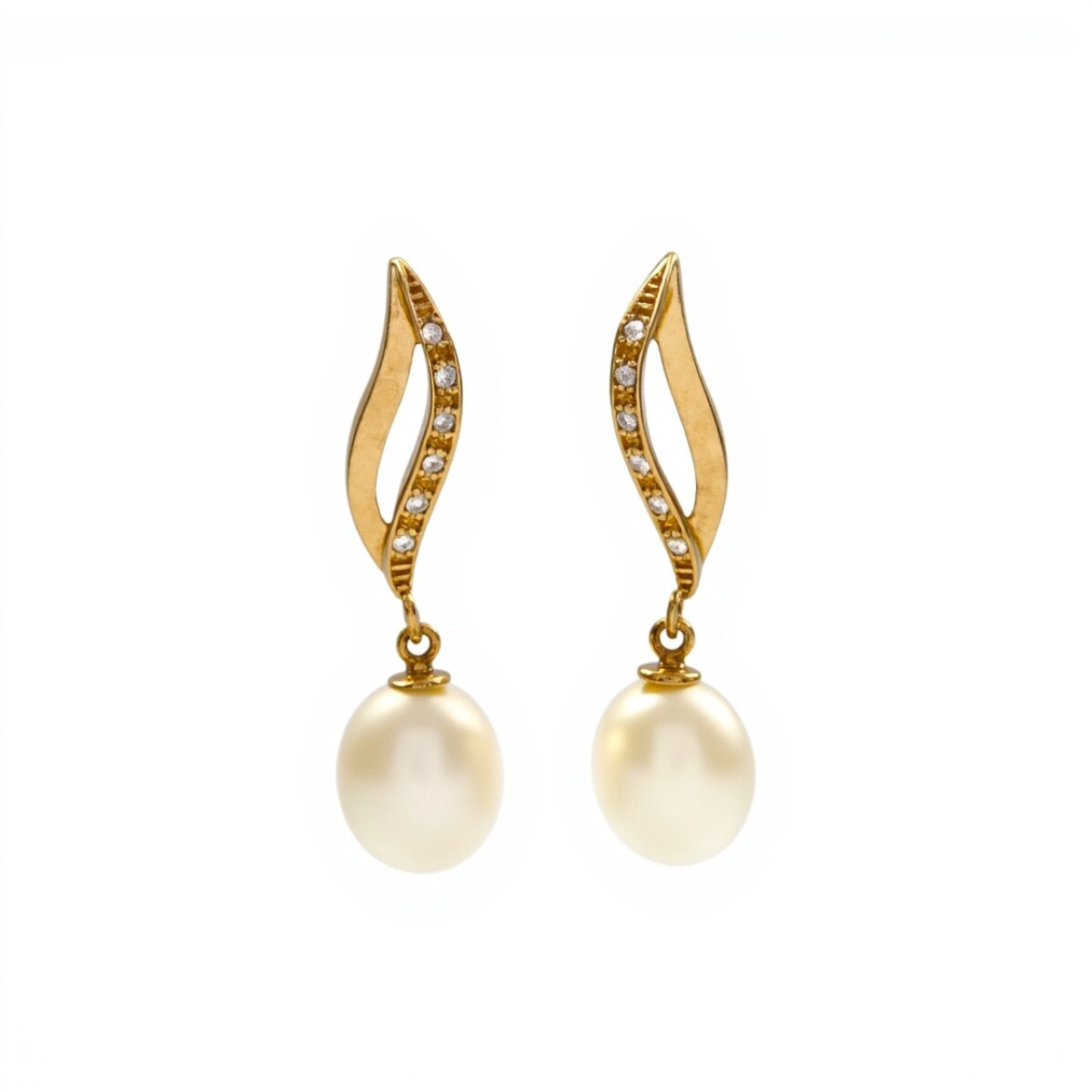 Caravanas Perlas y piedra - Oro bajo - Perla de río y zirconias - CA8022 - conperla 
