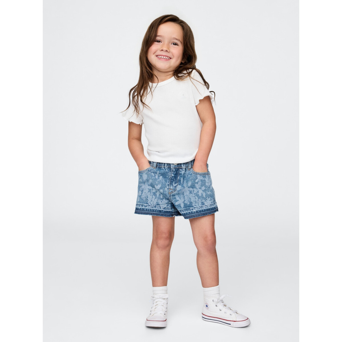 DENIM STRIDE SHORT - LASER FLORAL - MEDIUM WASH 