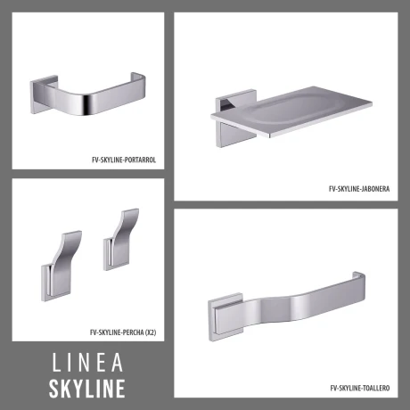 Set De Accesorios. Incluye 2 Perchas, Jabonera Toallero Y Portarrollo Serie Skyline Fv 000
