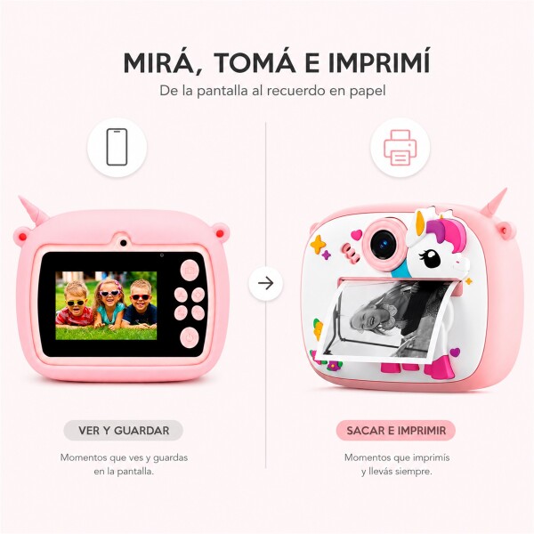 Cámara Infantil Instantánea Gatito con Doble Lente y Selfie ROSA