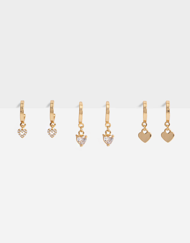 Aros Argollas Set Con cubic zirconia Set De Argollas Con Dijes Bañadas En Oro - Dorado